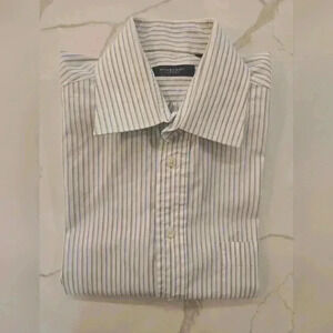 Burberrys Of London Mens Striped Button Down Dress Shirt Blue White Size 15R